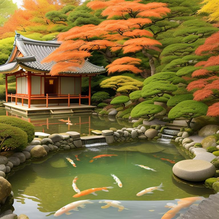 Japanese garden with koi pond